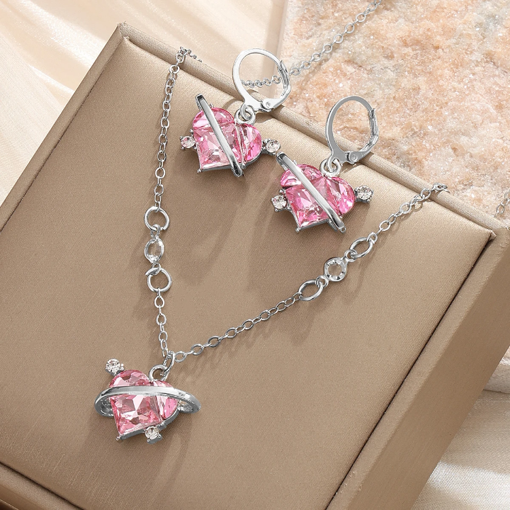 Céleste Rose – Collier &amp; Boucles d’Oreilles  